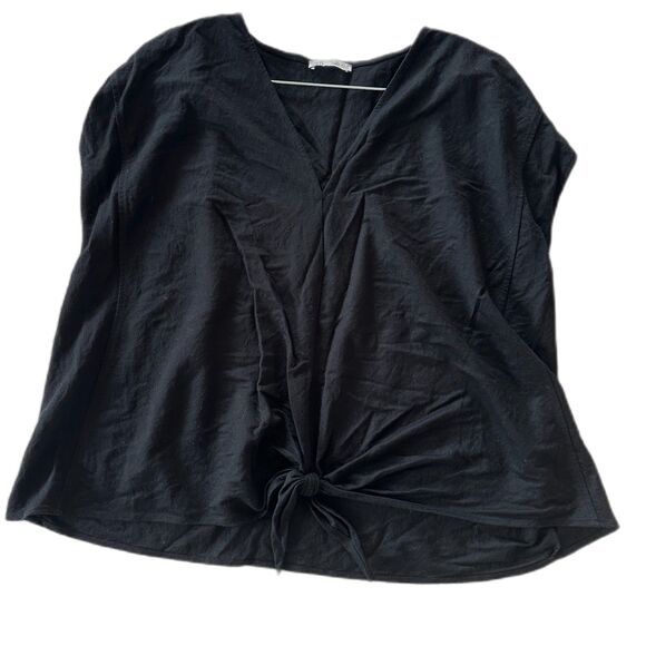 Zara Tie-Front Black Blouse Oversized Boxy Size S - Picture 1 of 6